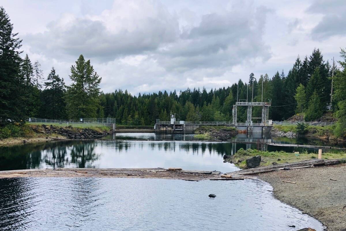 A spring 2021 file photo shows the Comox Dam and Comox Lake Reservoir on Vancouver Island. As of September 2022, inflow levels into the sites are at 36.9 per cent of what they would normally, as several parts of the province face drought conditions. (Photo courtesy of BC Hydro)