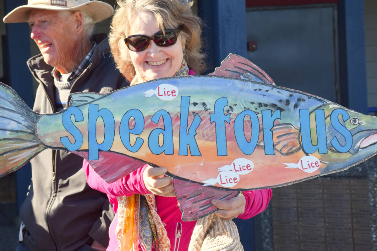 The idea that ‘Wild Salmon’ be free forever was indeed at the heart of demonstrations Wednesday, in lieu of the federal government’s consultation regarding open net fish farms. Photo by Edward Hitchins/Campbell River Mirror
