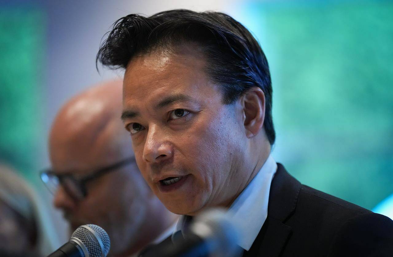 Vancouver mayoral candidate Ken Sim speaks during a town hall hosted by the Centre for Israel and Jewish Affairs and S.U.C.C.E.S.S., in Vancouver, on Wednesday, September 7, 2022. Sim defeated incumbent Kennedy Stewart in the October 15, 2022 election to become the new mayor of Vancouver. THE CANADIAN PRESS/Darryl Dyck