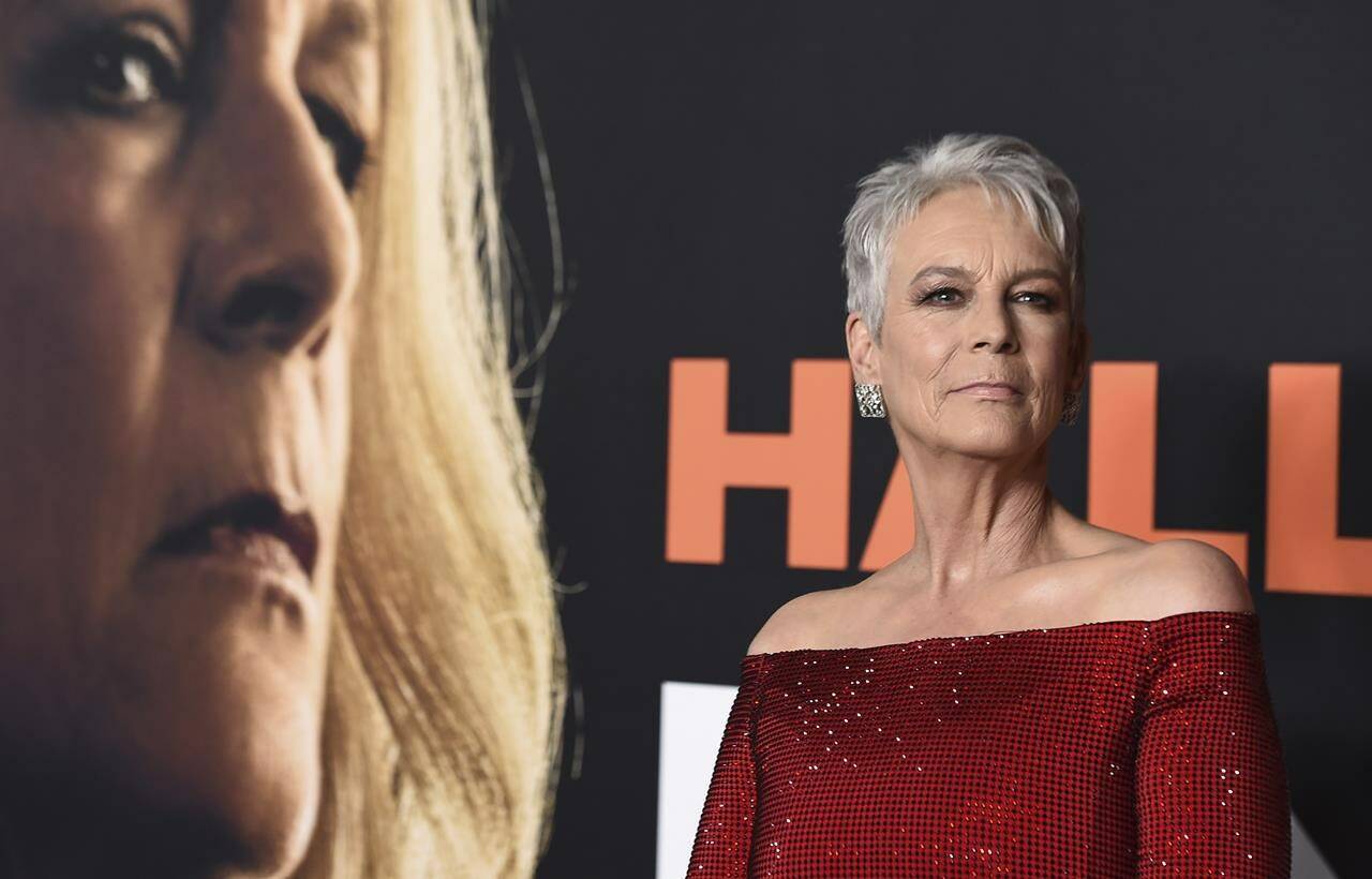 Jamie Lee Curtis arrives at the world premiere of “Halloween Ends,” Tuesday, Oct. 11, 2022, at TCL Chinese Theatre in Los Angeles. (Photo by Jordan Strauss/Invision/AP)