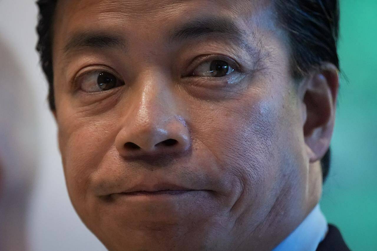 Vancouver mayoral candidate Ken Sim pauses after speaking during a town hall hosted by the Centre for Israel and Jewish Affairs and S.U.C.C.E.S.S., in Vancouver, B.C., Wednesday, Sept. 7, 2022. Nearly half of British Columbia’s 162 cities and communities have a new mayor-elect after municipal elections last weekend. THE CANADIAN PRESS/Darryl Dyck