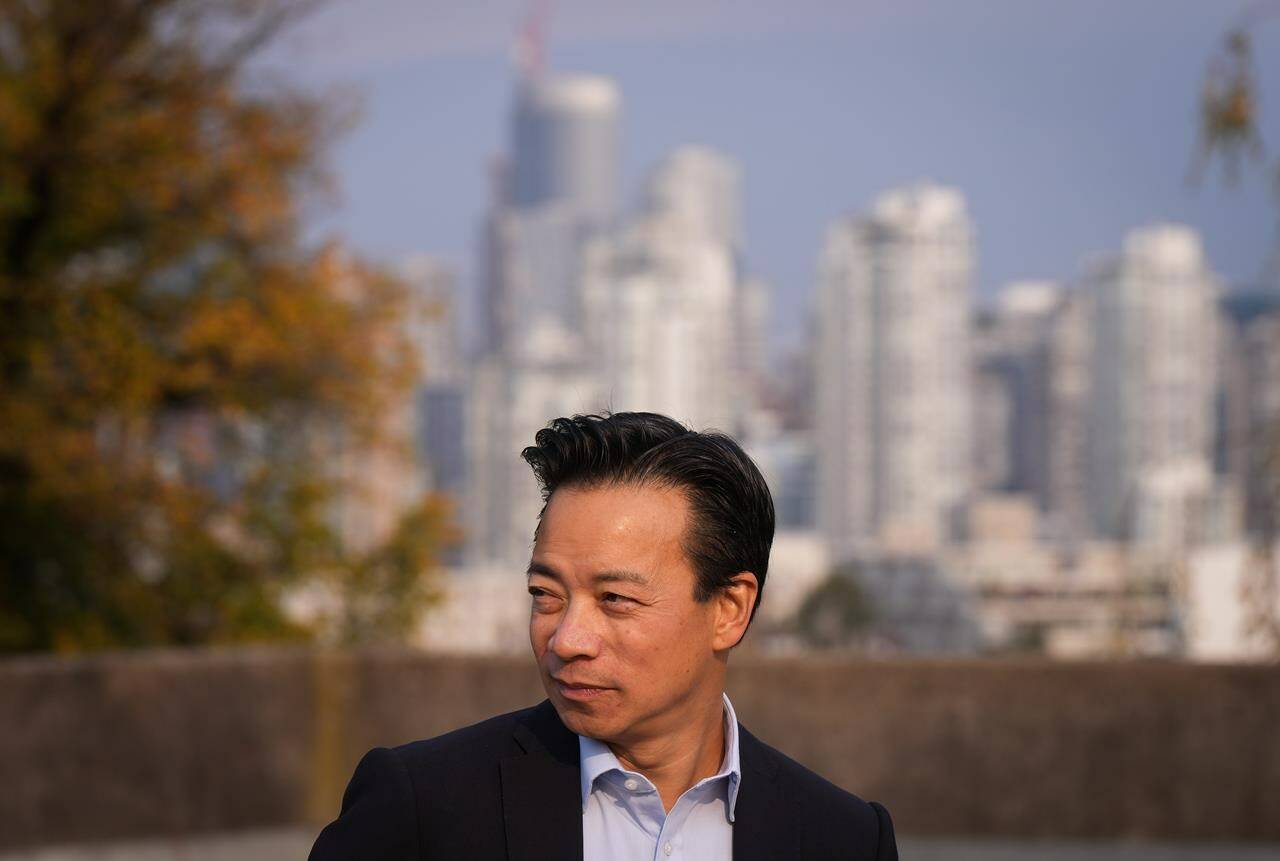 Vancouver Mayor-elect Ken Sim arrives for a news conference in Vancouver, B.C., Monday, Oct. 17, 2022. THE CANADIAN PRESS/Darryl Dyck
