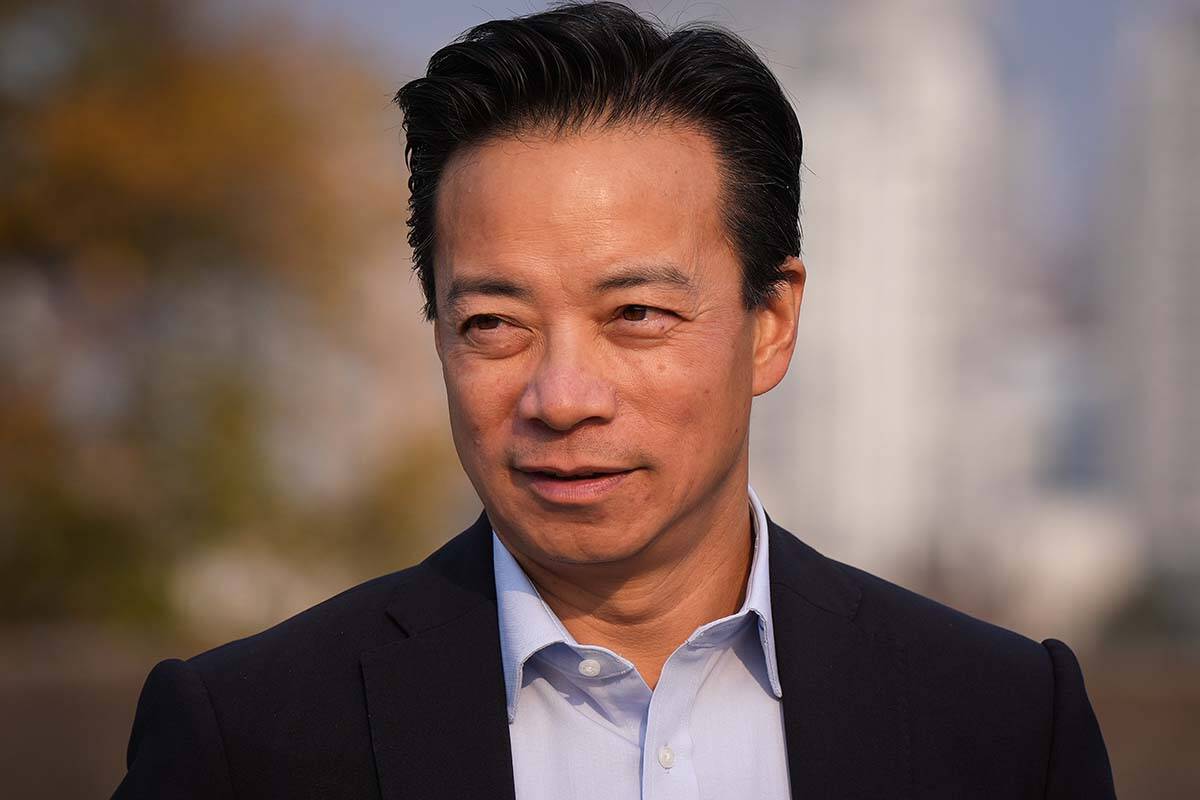 Vancouver Mayor-elect Ken Sim arrives for a news conference in Vancouver, B.C., Monday, Oct. 17, 2022. THE CANADIAN PRESS/Darryl Dyck
