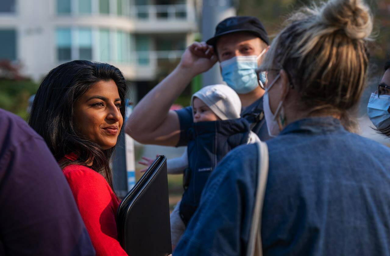 B.C. NDP leadership hopeful Anjali Appadurai is seen at a news conference in Vancouver, B.C., Monday, Oct. 17, 2022. A party decision on Appadurai’s candidacy is expected Wednesday following reviews of membership sign-up concerns connected to her campaign launched by the NDP and Elections BC. THE CANADIAN PRESS/Jonathan Hayward