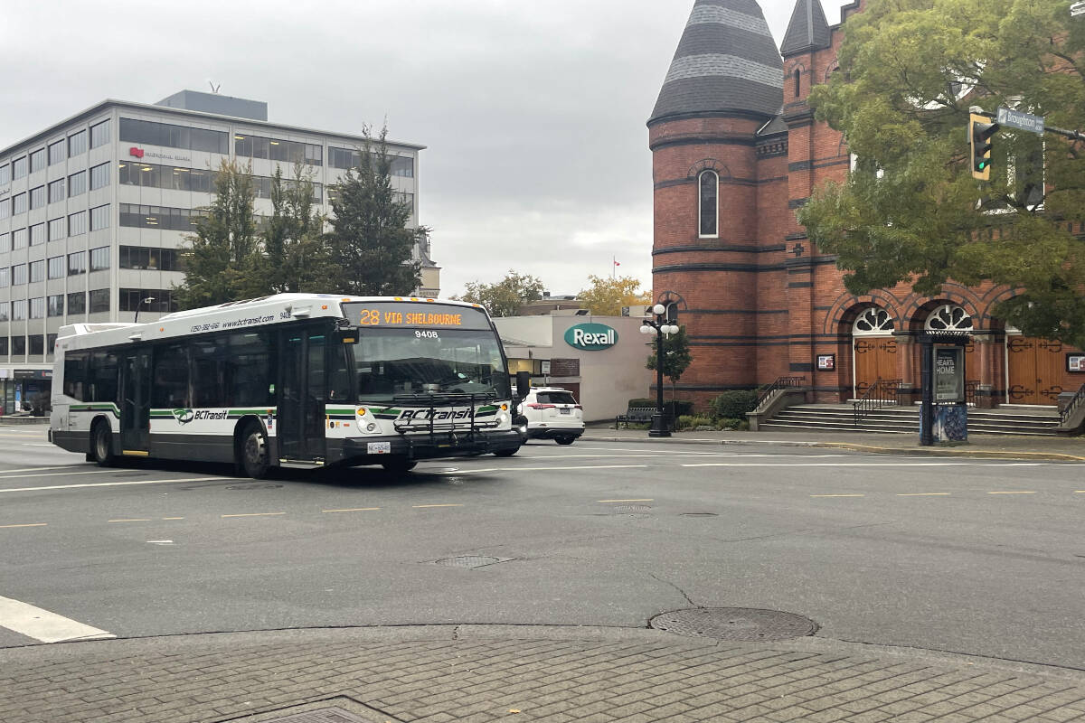 BC transit bus runs a route through downtown Victoria. (Hollie Ferguson/VicNews)