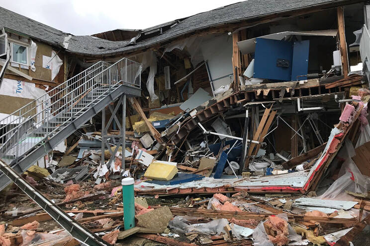 The west side post-explosion of Building 25. Photo by Technical Safety BC