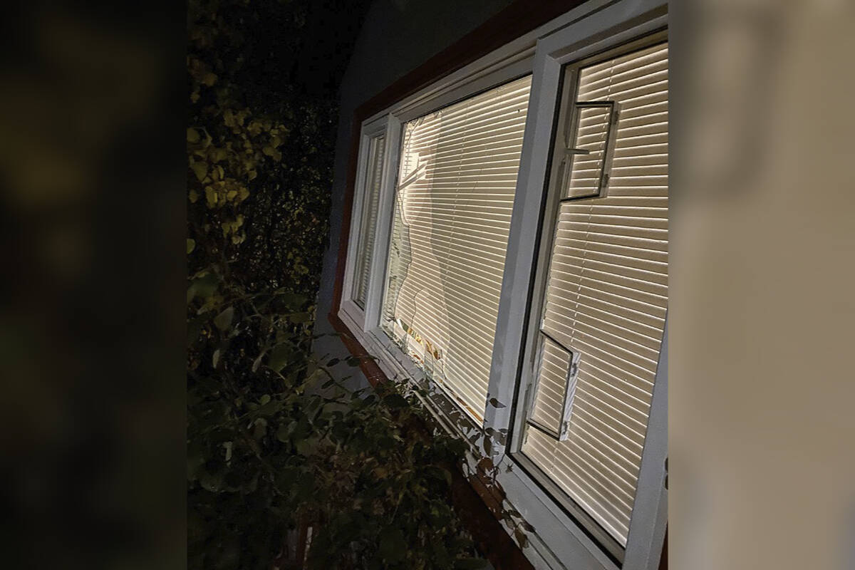 VicPD is seeking information to help their investigation into a random rock attack which caused more than $5,000 in damage and injured a woman sitting in her living room. (Courtesy Victoria Police Department)