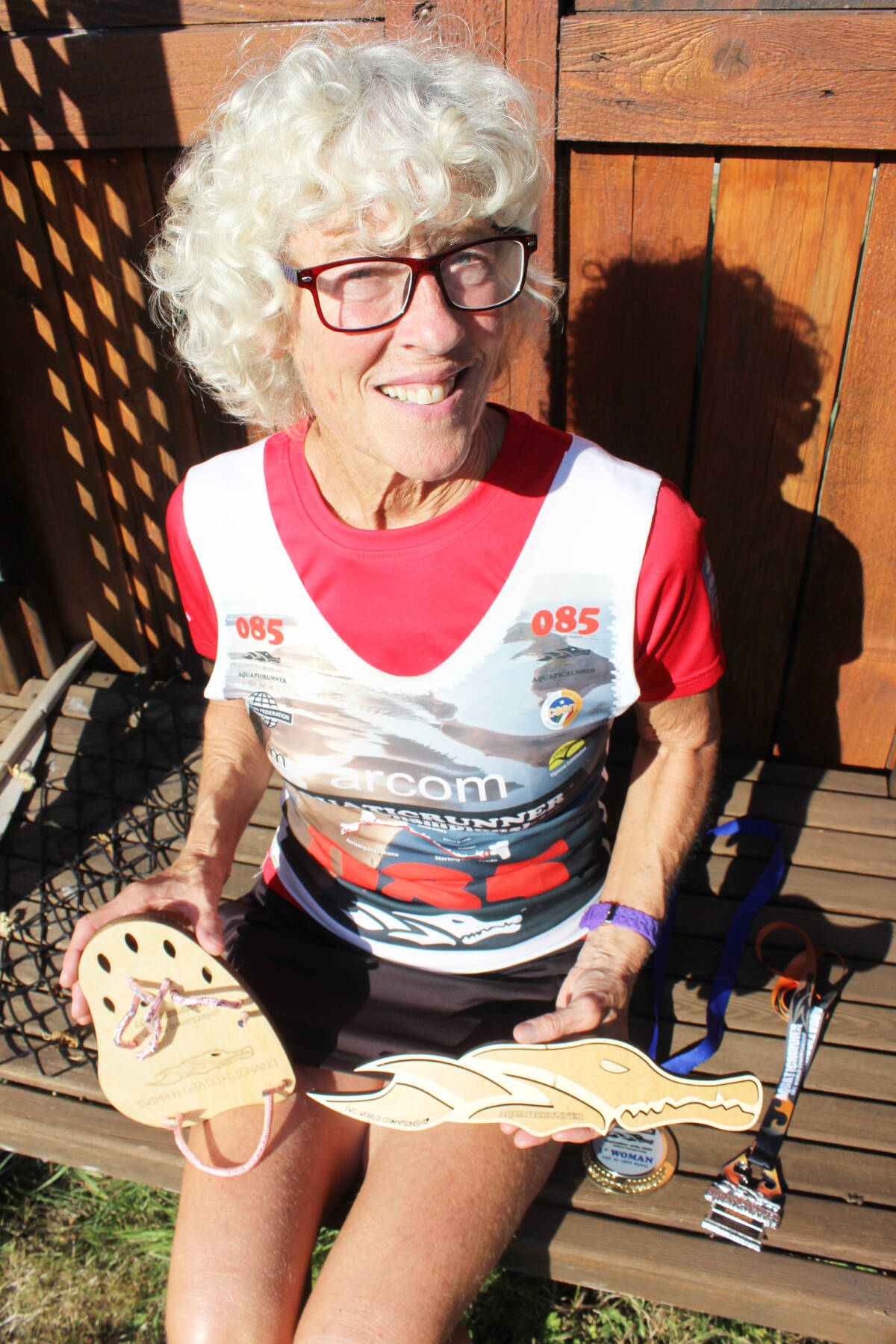 Crofton’s Janis German has a collection of medals and keepsakes from so many athletic events. (Photo by Don Bodger)