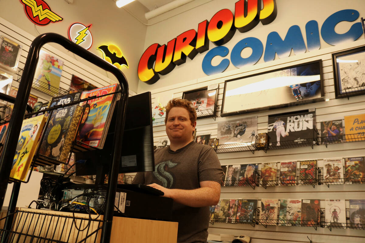 Store manager Ken Layden is back working in the Langford Curious Comics store more than two years after a fire rendered 844 Goldstream Ave. uninhabitable. (Bailey Moreton/News Staff)