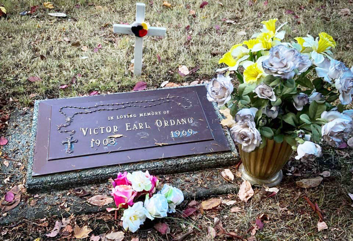 Victor Earl Ordano’s headstone at the Chemainus Cemetery. (Photo by Mike Russell)