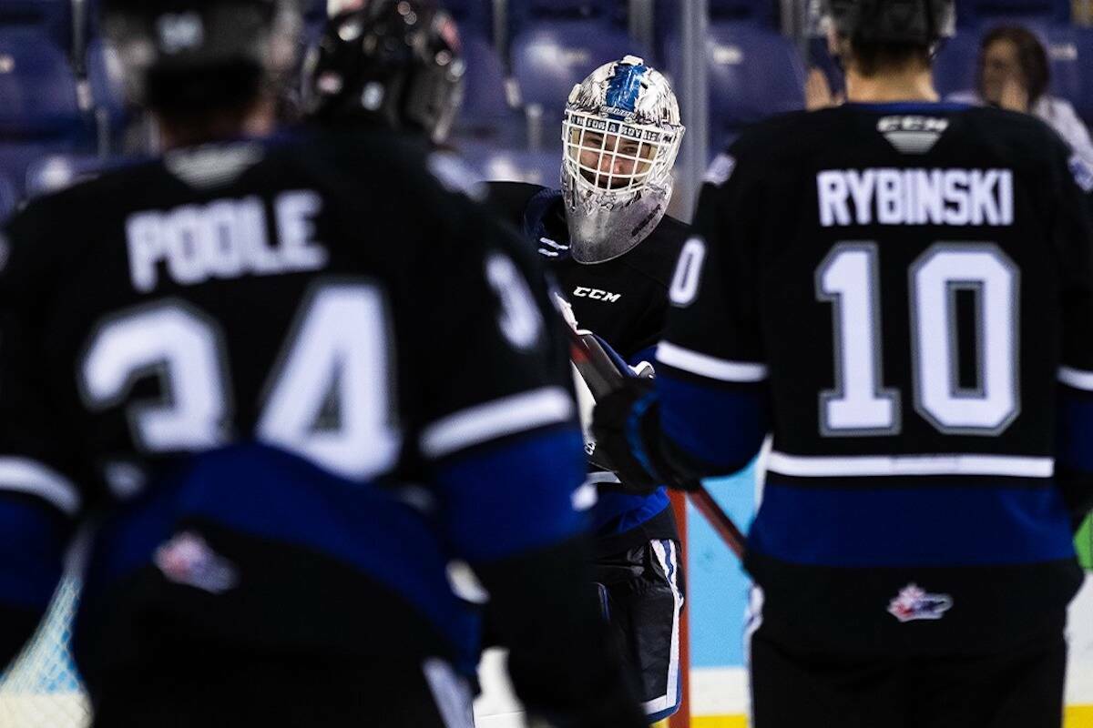 Victoria Royals goaltender Tyler Palmer made 40 stops in the Victoria Royals’ 5-2 win over Kelowna in the capital city on Oct. 13. (Courtesy of the Victoria Royals)