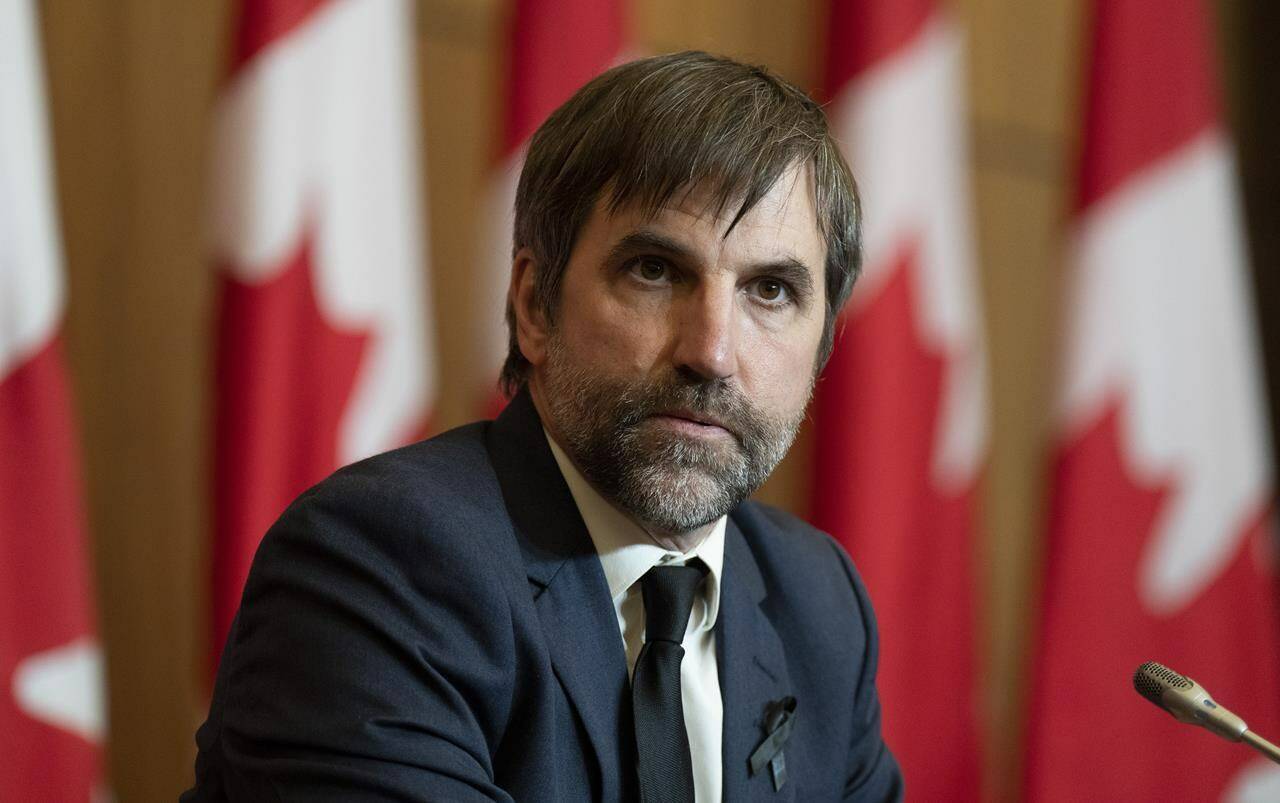 Minister of Environment and Climate Change Steven Guilbeault is seen during a news conference in Ottawa, Thursday, Sept. 15, 2022. Guilbeault says Canada’s promised emissions cap on the oil and gas sector won’t be finalized for another year.THE CANADIAN PRESS/Adrian Wyld