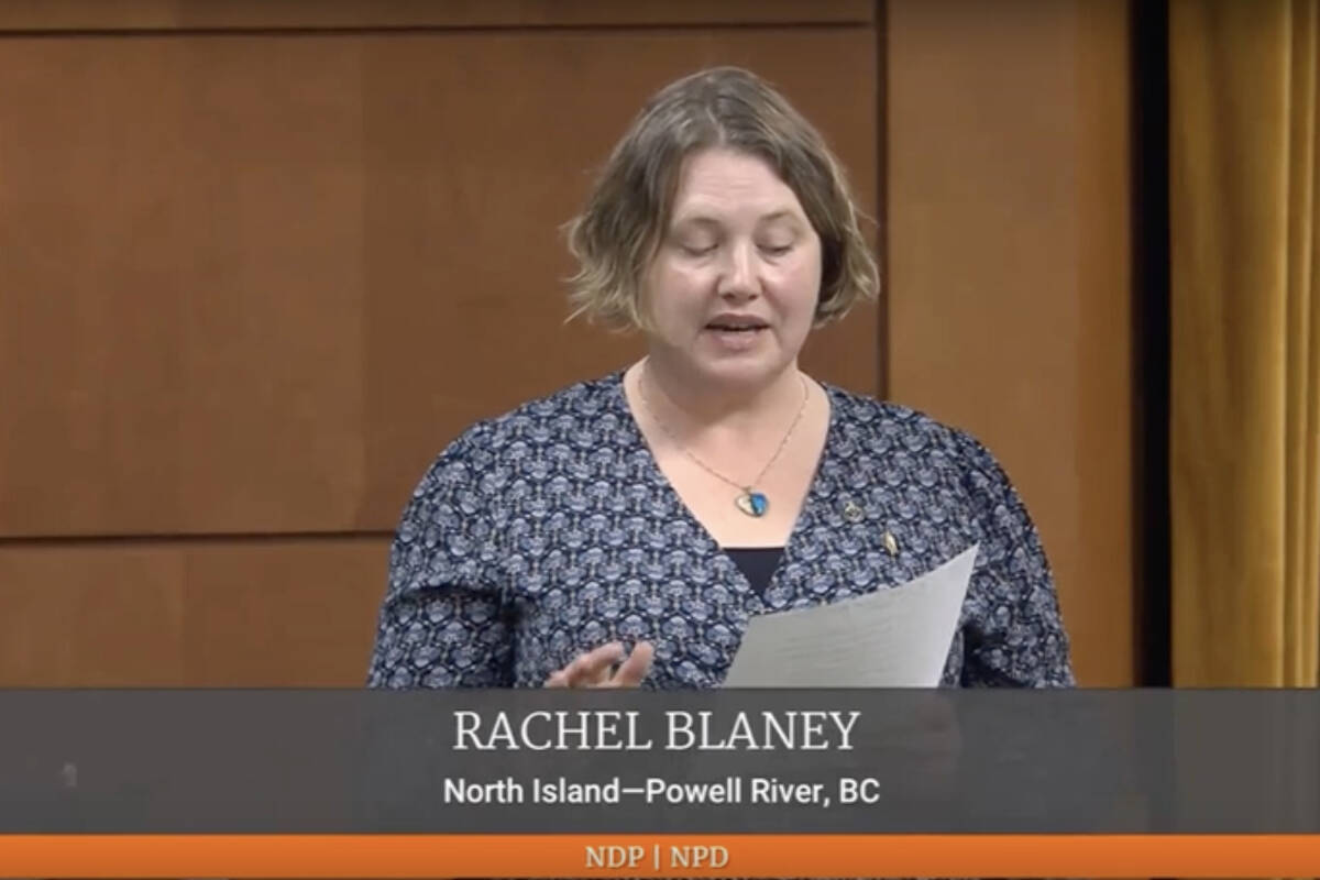 North Island-Powell River MP Rachel Blaney speaks in the House of Commons on Nov. 14. Photo courtesy YouTube
