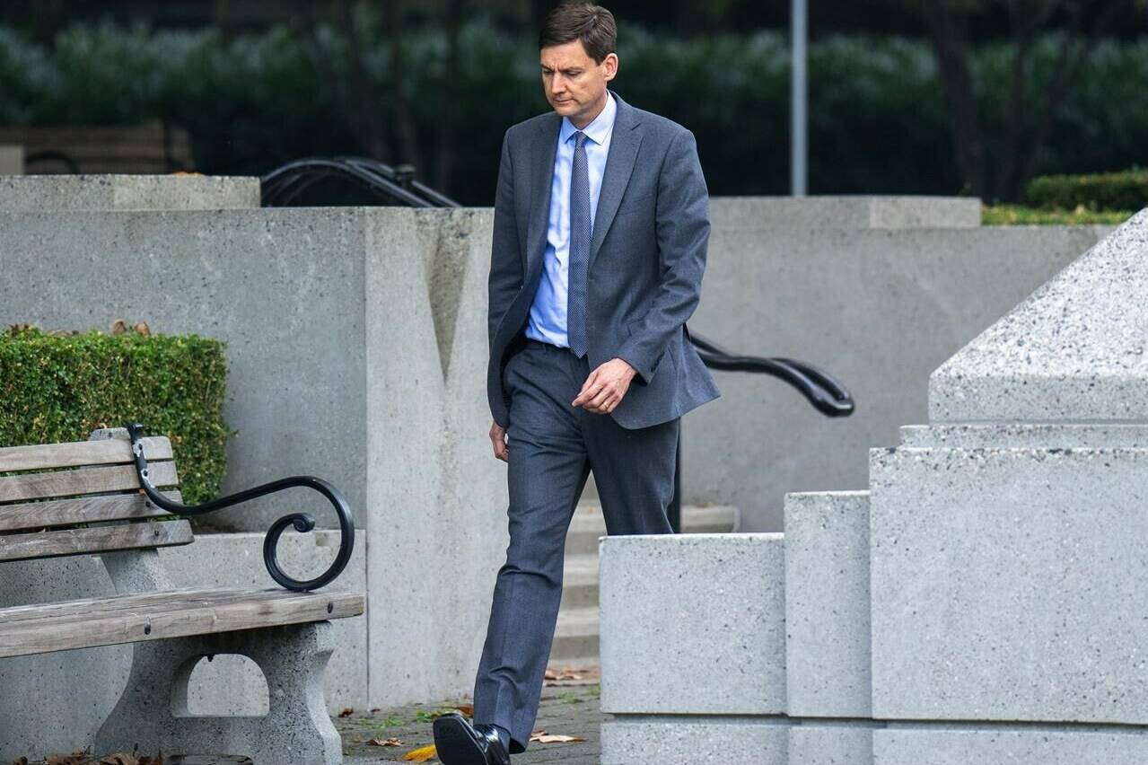 British Columbia’s incoming premier David Eby arrives for a news conference in a park in downtown Vancouver, Thursday, Oct. 20, 2022. Eby says he will lead a government push to transform Vancouver’s Downtown Eastside into a neighbourhood that’s healthy and safe. THE CANADIAN PRESS/Jonathan Hayward