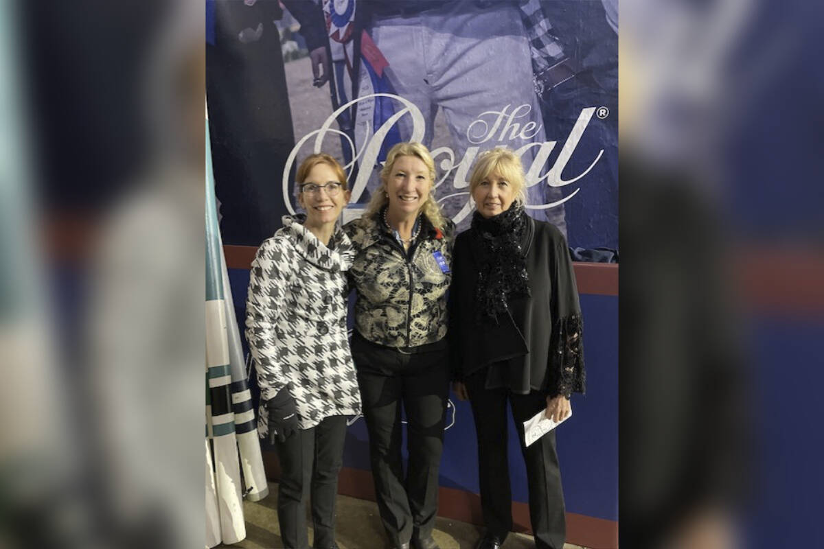 Tracy Singleton, Meghan Rawlins, and Evie Frisque are seen at the Royal Agricultural Winter Horse Show in Toronto where Rawlins designed more than a dozen courses for the prestigious equestrian show. (Courtesy of Meghan Rawlins)