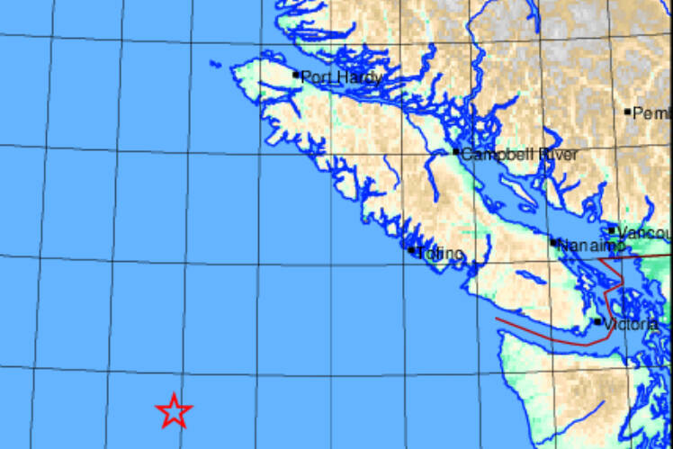 A 4.0 magnitude earthquake registered 435 km west of Victoria at 5:10 a.m. on Nov. 24. (Earthquakes Canada)