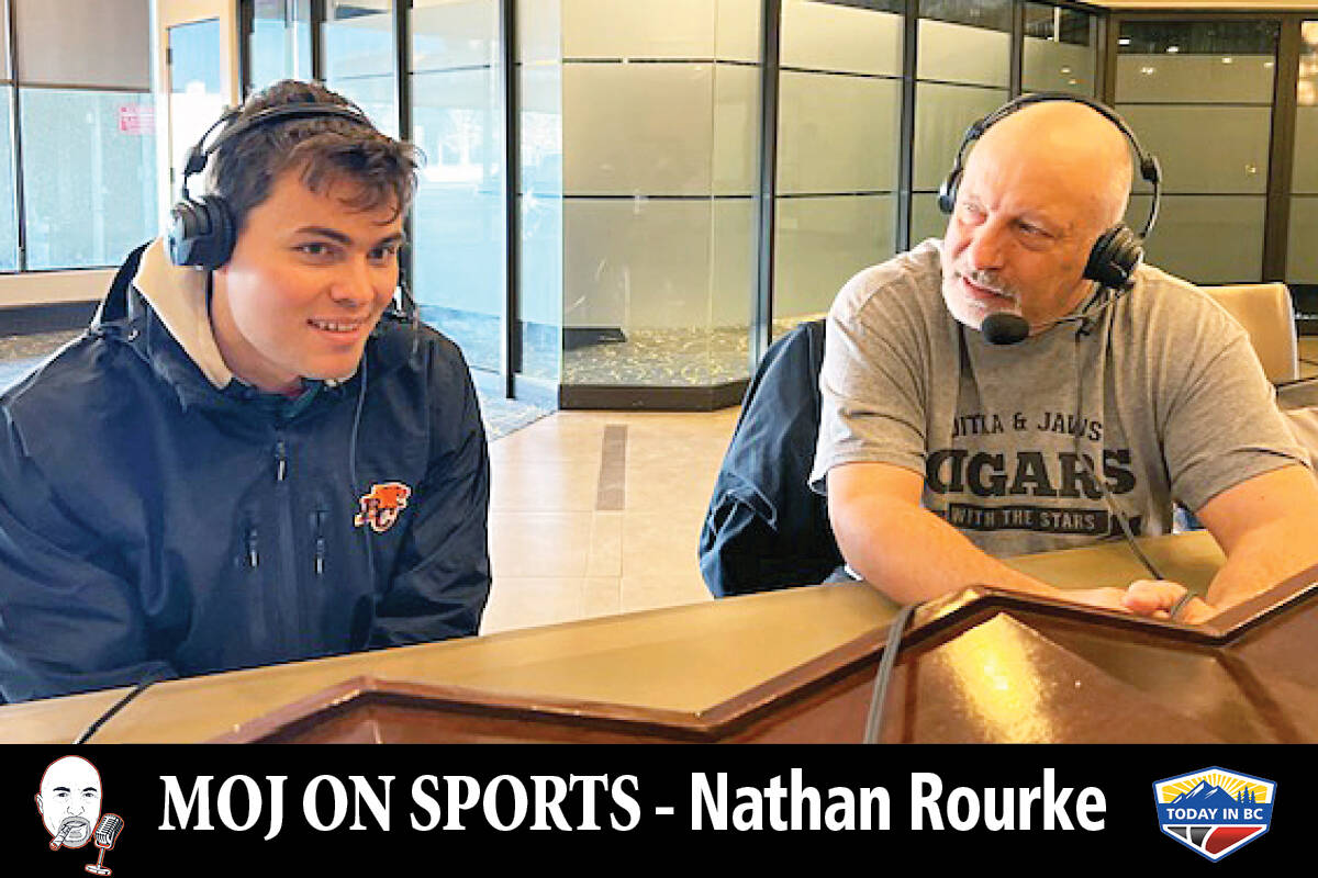 Lions quarterback Nathan Rourke with Bob Marjanovich. (Whittingham photo)