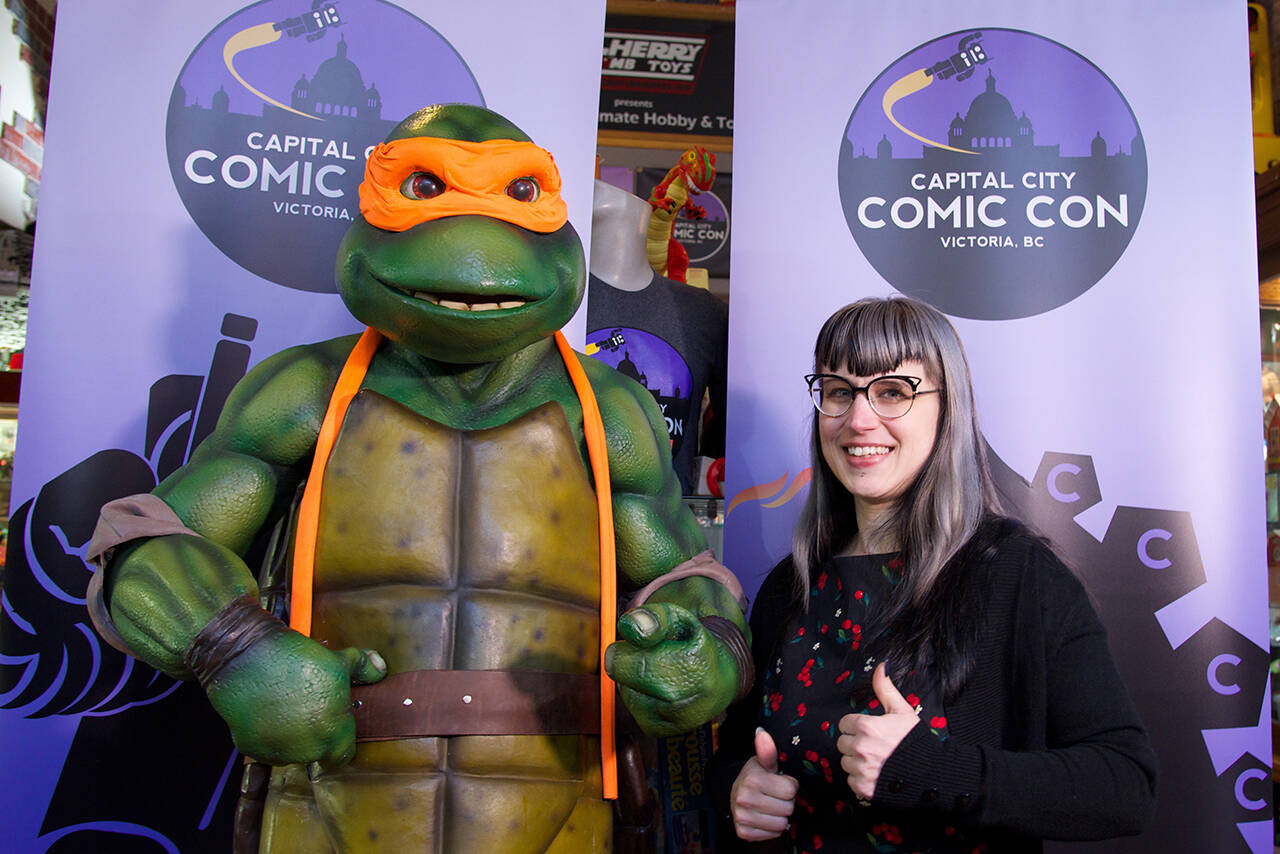 Michaelangelo and Candice Woodward celebrating the announcement of the 2019 Capital City Comic Con. (Black Press Media file photo)