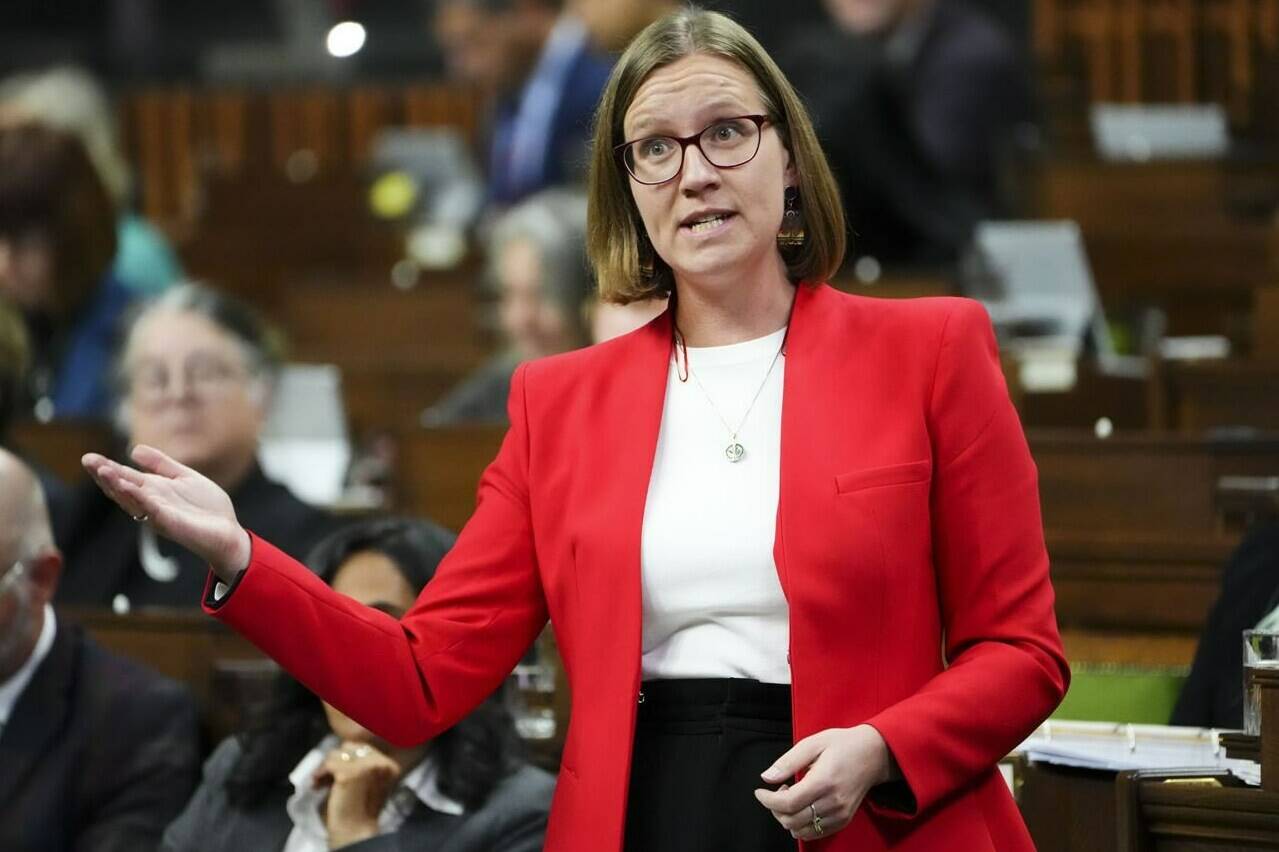 Families, Children and Social Development Minister Karina Gould stands during question period in the House of Commons on Parliament Hill in Ottawa, on Monday, Oct. 17, 2022. Families Minister Karina Gould is expected to introduce legislation today to strengthen child care in Canada, which is likely to include an effort to secure a long-term role for Ottawa in the new national daycare system. THE CANADIAN PRESS/Sean Kilpatrick