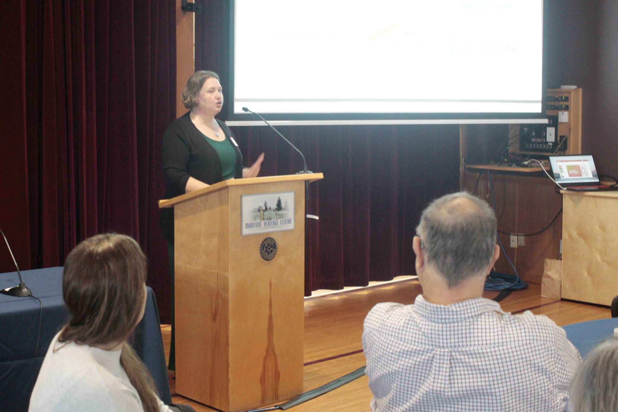 North Island-Powell River MP Rachel Blaney addresses the room at the Vital Conversation on Housing Security in Campbell River. Photo by Marc Kitteringham/Campbell River Mirror