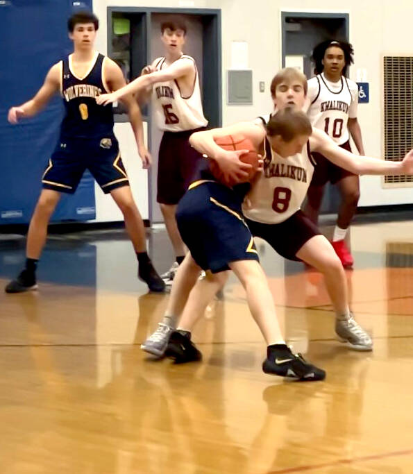 Wolverines defeated Kwalikum Secondary School 66-34 to earn a spot in the finals for the Ladysmith Junior Boys Tournament. (Contributed - Trevor Bligh)