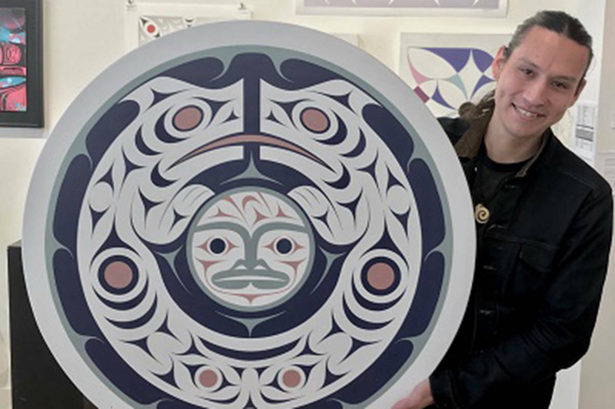 Local Coast Salish artist Dylan Thomas designed the downtown summer banners for 2021 and 2022. (Courtesy of the City of Victoria)