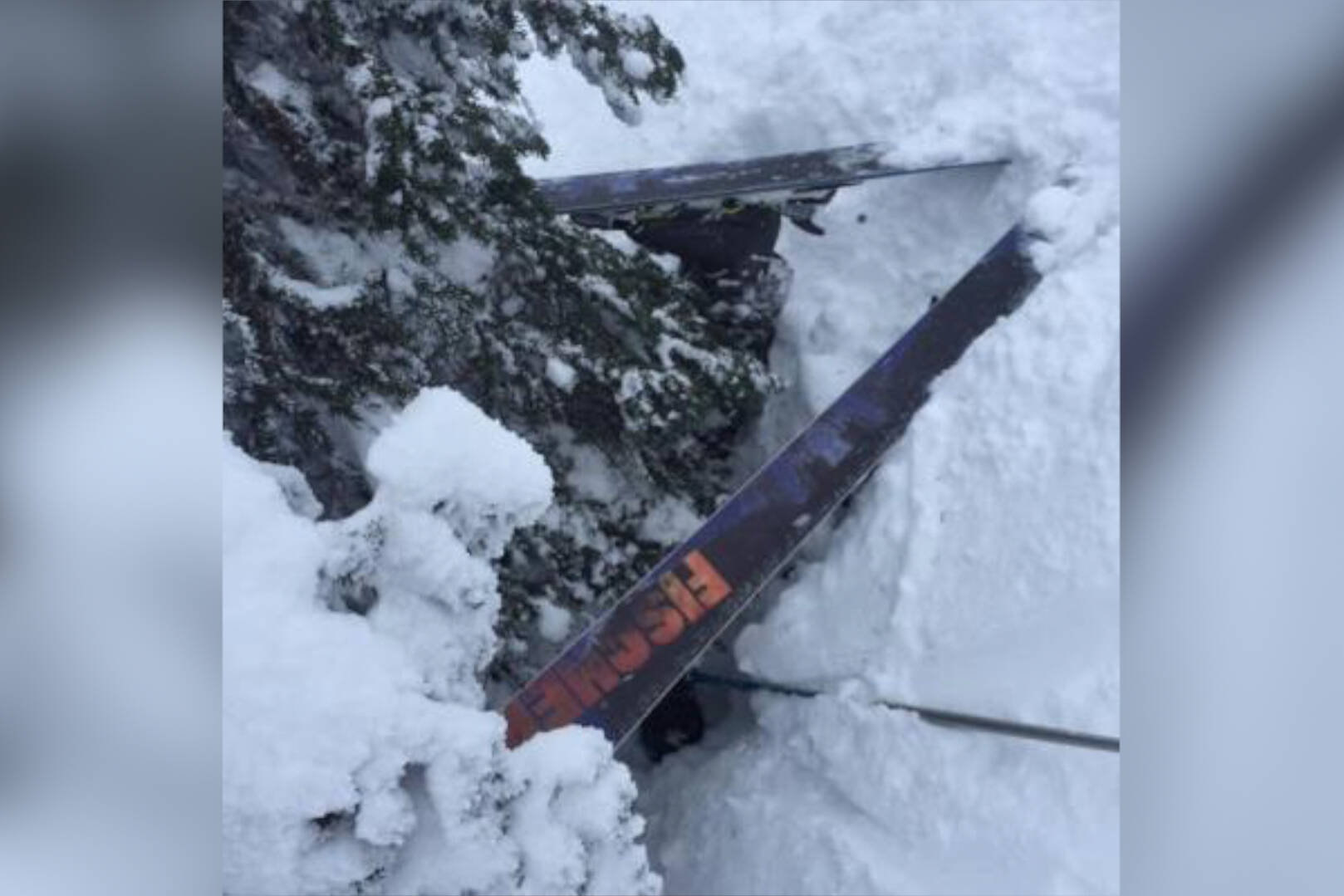 An example of a skier falling into a tree well at Big White Ski Resort on December 30, 2018. (Todd Ganie photo)