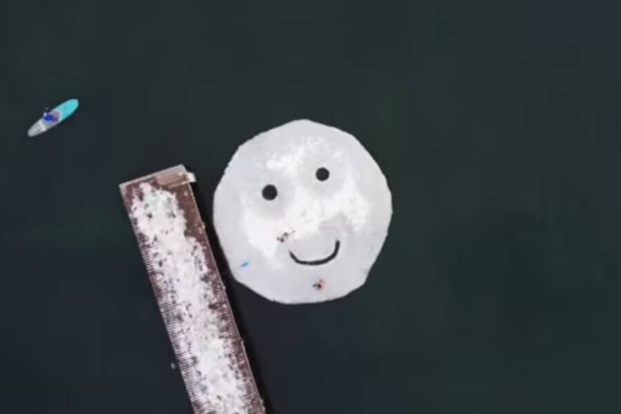 Vernon ultra athlete Shanda Hill and some of her lake-dipping friends cut a large smile into a huge chunk of ice on Coldstream’s Kalamalka Lake. Of course, the event wasn’t complete without a dip through the eyes. (Screen shot)
