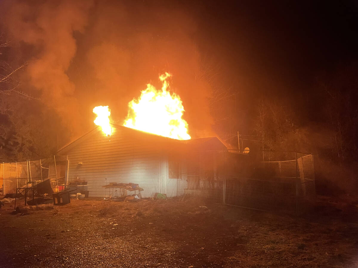 A fire at an abandoned house on Cowichan Tribes reserve lands over the weekend destroyed the building. (Ian MacDonald photo)