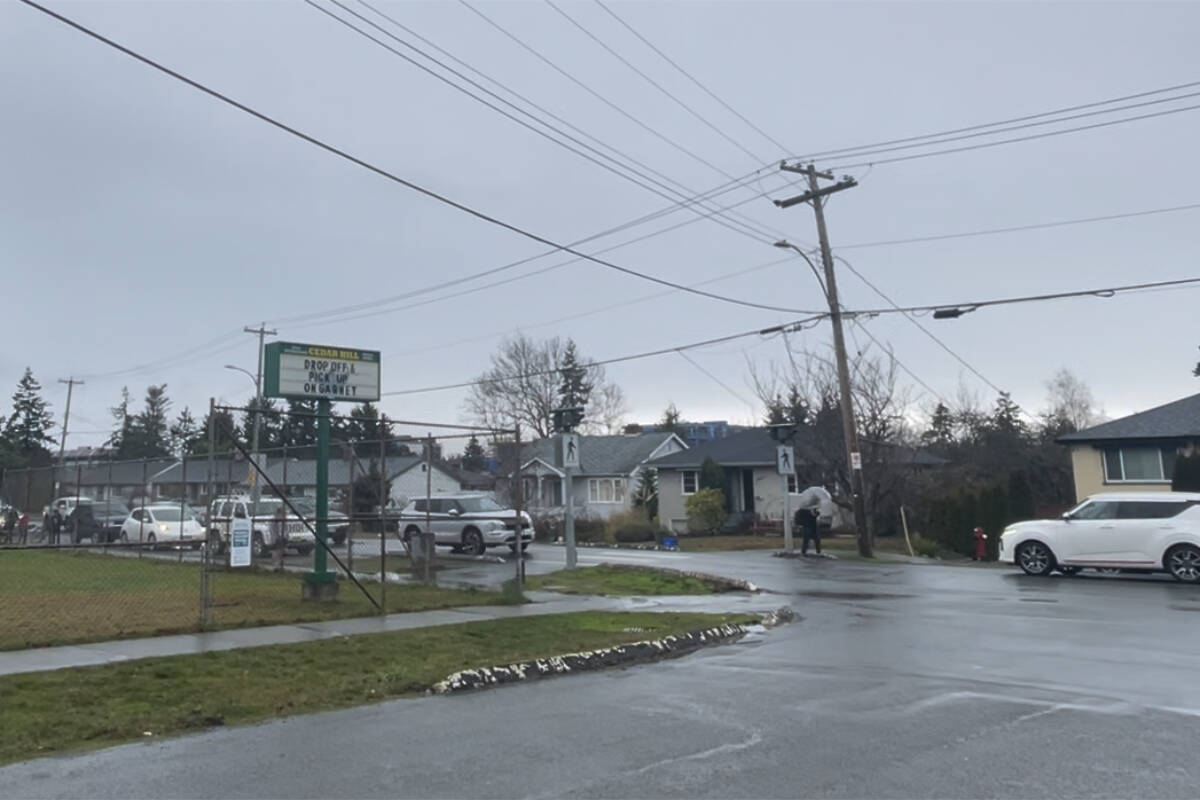 There is only one cross walk close to the school, with the others on the corners of the streets at stoplights. This crosswalk is located at the corner of Gregory Place and Cedar Hill Road. (Hollie Ferguson/News Staff)
