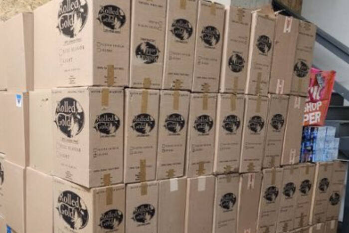 Police in Vernon seized nearly 1.5 million contraband cigarettes after a traffic stop was conducted on Sunday, Jan. 8, 2023. (RCMP photo)