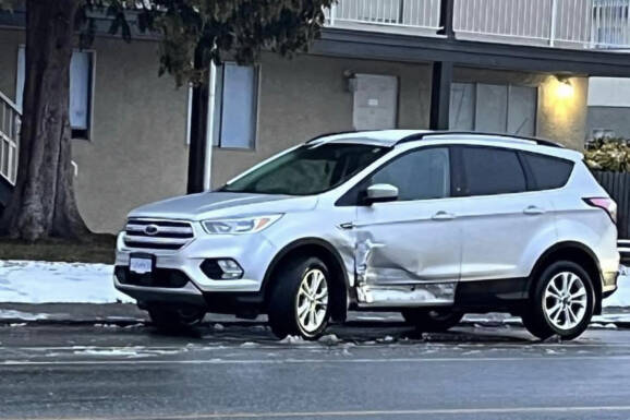 In total, four parked vehicles were left damaged at the scene as a result of the hit-and-run on Feb. 1 in Courtenay. Facebook photo