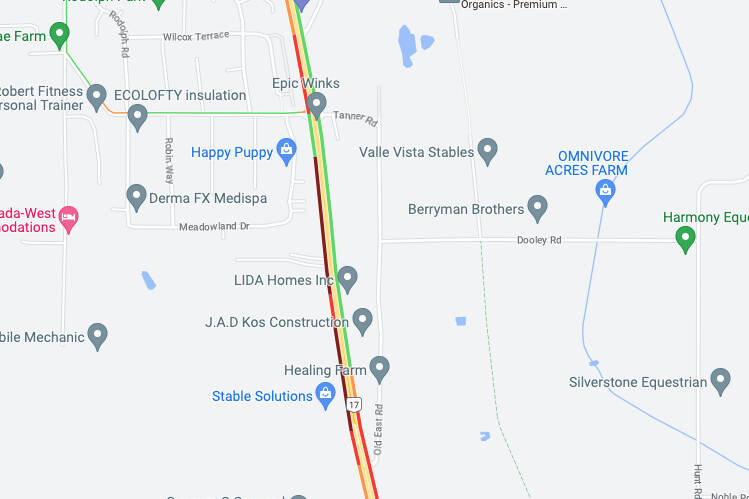 Google Maps shows significant impact after a Tuesday (Feb. 7) morning crash on the Pat Bay Highway. (Google Maps)