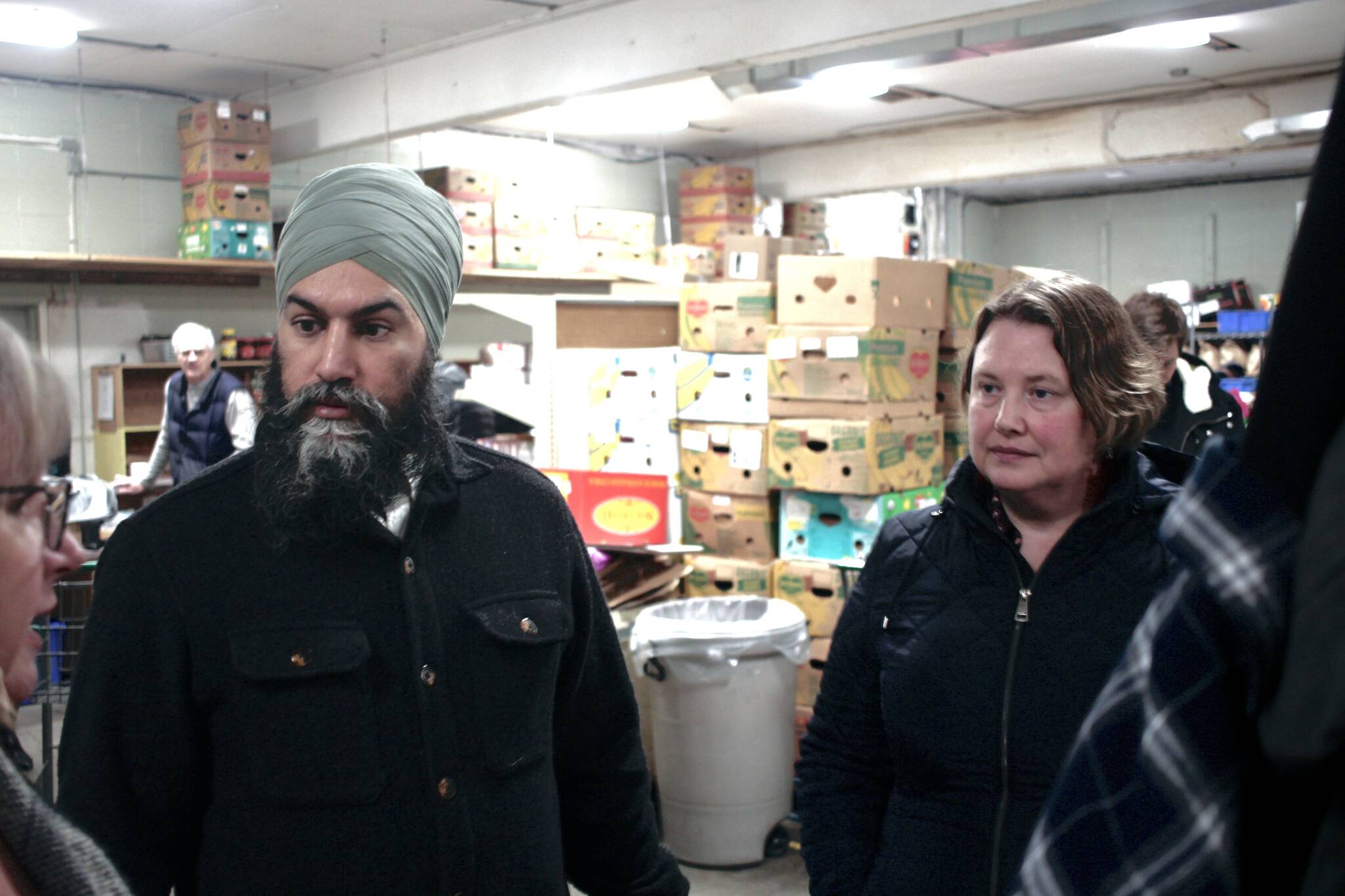 NDP leader Jagmeet Singh (left) tours the Campbell River Food Bank with North Island-Powell River MP Rachel Blaney during Singh’s visit to the riding on Jan. 23. Photo by Marc Kitteringham/Campbell River Mirror