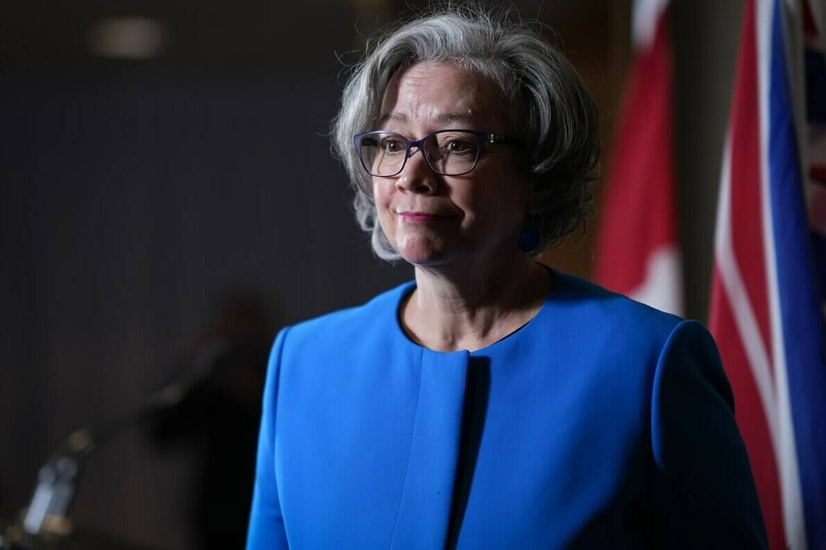 B.C. Minister of Mental Health and Addictions Jennifer Whiteside steps away from the podium after speaking during a news conference in Vancouver, on Monday, January 30, 2023. Nurse practitioners in British Columbia now have expanded authority to assess people in crisis for involuntary admission to a treatment facility under the Mental Health Act. (Darryl Dyck/THE CANADIAN PRESS)