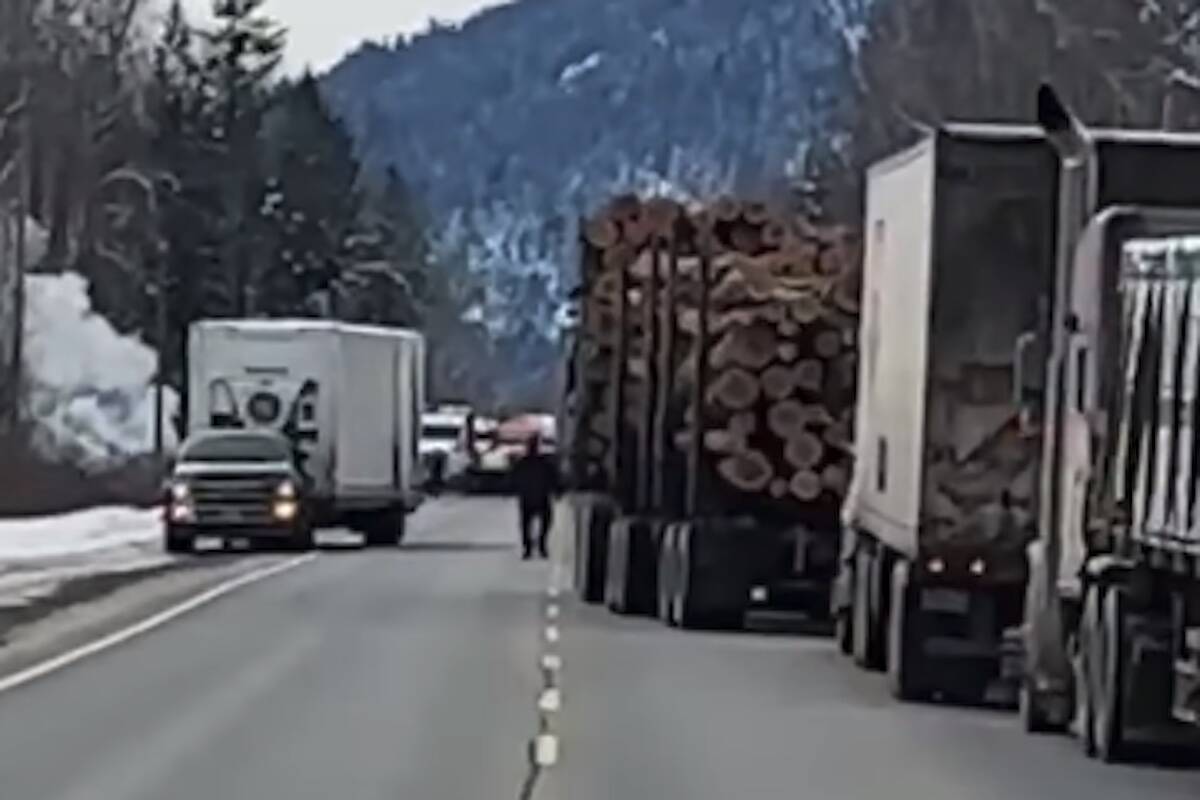 Crash on Highway 5 north of Kamloops. (Skilled Truckers/ Facebook)