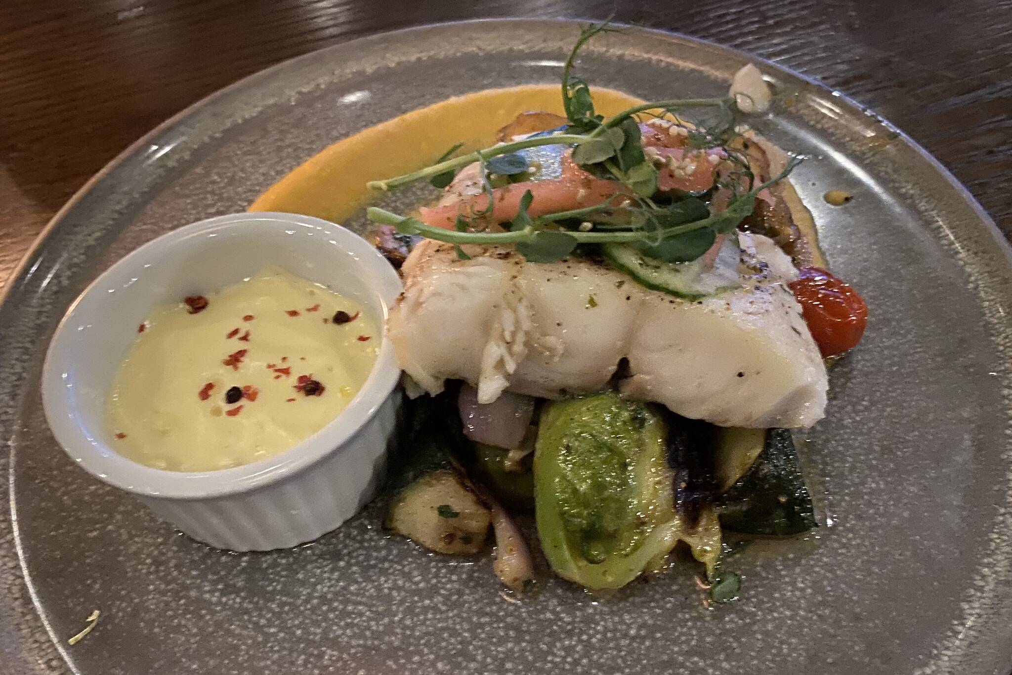 A fine entree of sablefish at Oak Bay Marina Restaurant. (Chris Campbell photo for Black Press Media)