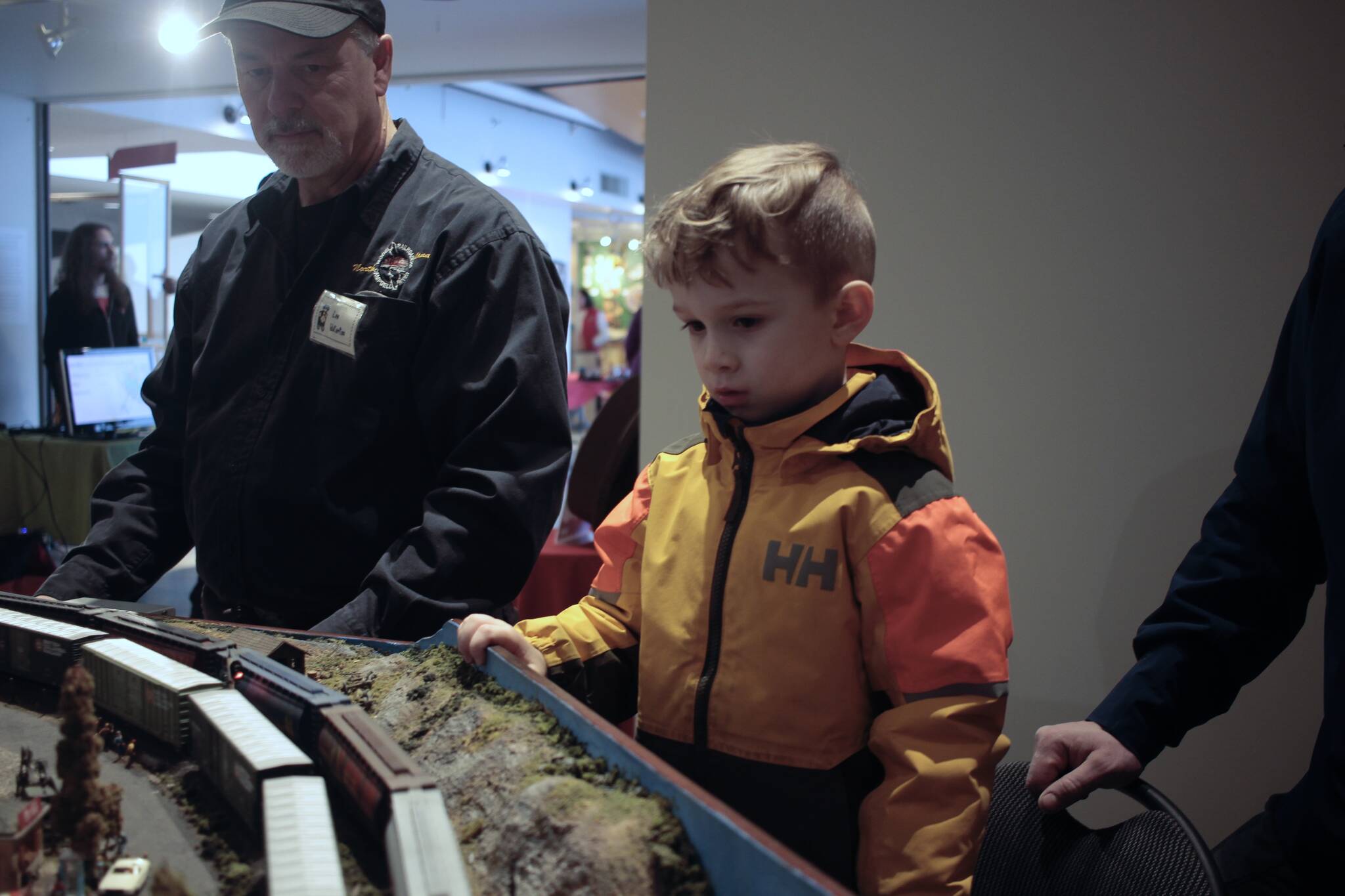 Jack Rogers looks on as the model trains go by at this year’s Model Train exhibit at the Museum at Campbell River. Photo by Marc Kitteringham/Campbell River Mirror