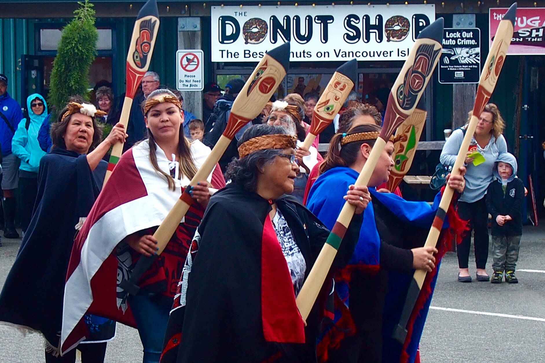 Members of five Nuu-chah-nulth First Nations — Tseshaht, Hupacasath, Uchucklesaht, Tlaoquiaht and Huu-ay-aht — perform a series of songs and dance in Port Alberni. MIKE YOUDS PHOTO