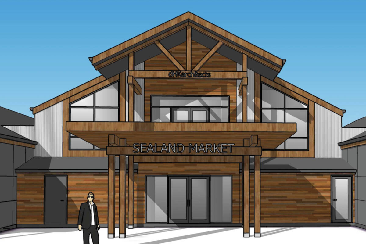 Nanaimo city council has approved application to renovate the exterior of the Sealand Market on Stewart Avenue. (dHKarchitects image)