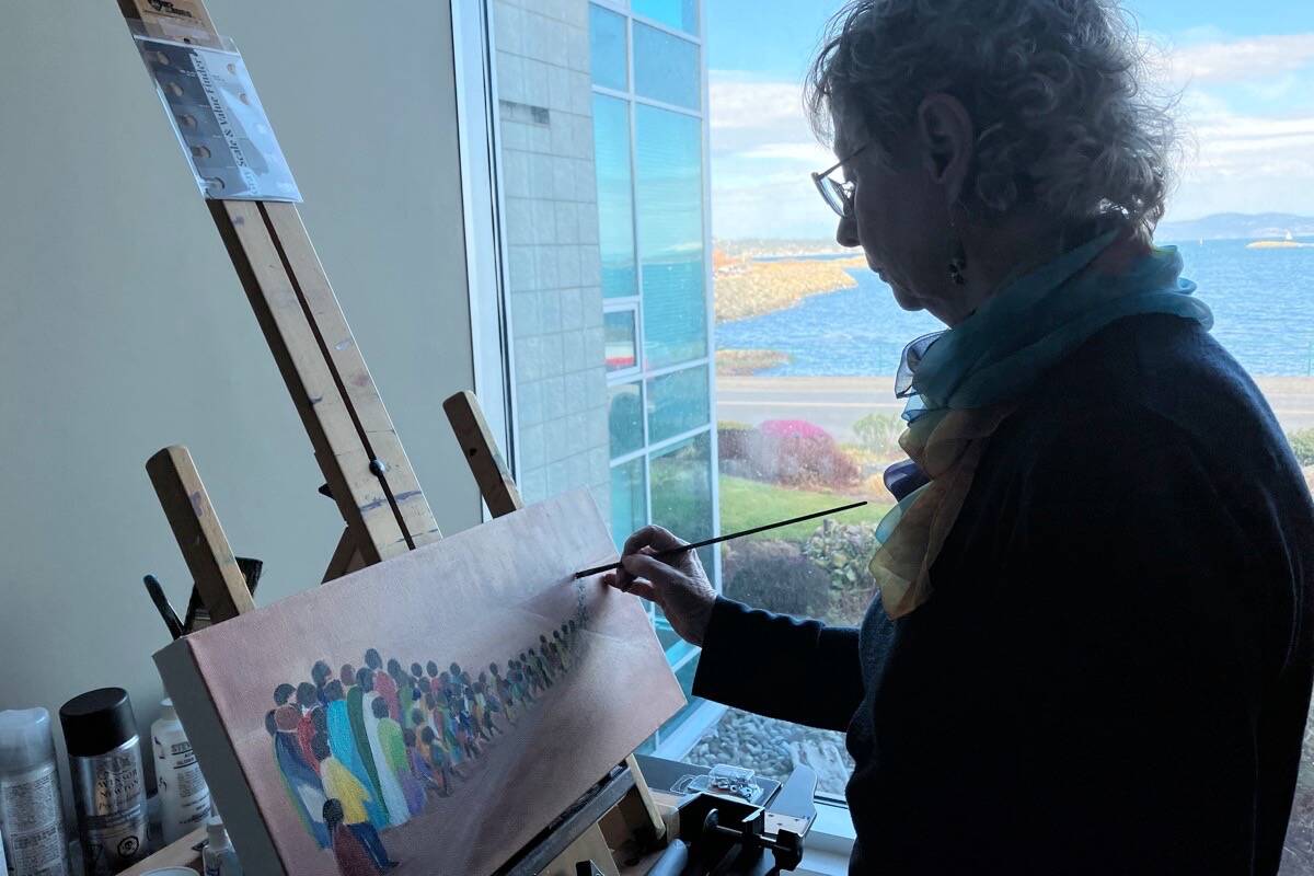 Oak Bay artist Myra Baynton is among the Victoria Sketch Club members with works on display during the annual show and sale that opens at Glenlyon Norfolks School on Beach Drive March 18. (Christine van Reeuwyk/News Staff)
