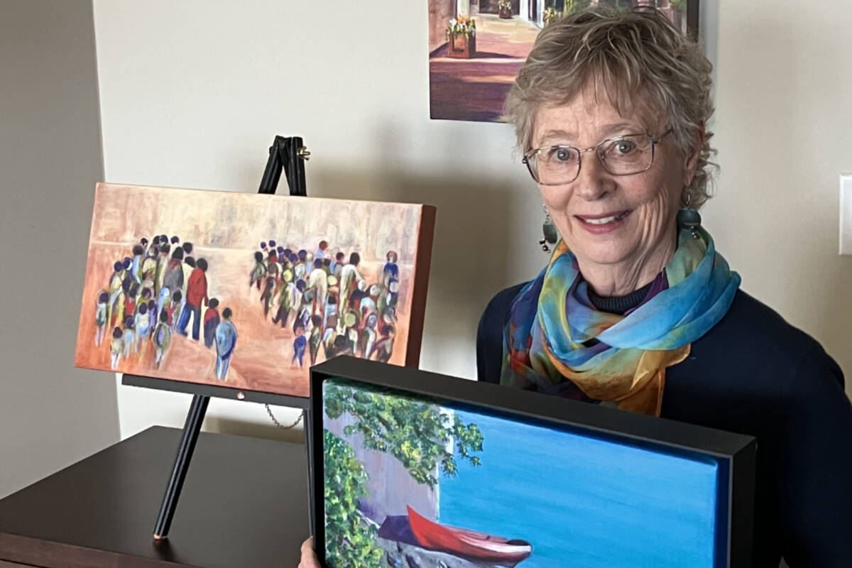 Oak Bay artist Myra Baynton is among the Victoria Sketch Club members with works on display during the annual show and sale that opens at Glenlyon Norfolks School on Beach Drive March 18. (Christine van Reeuwyk/News Staff)