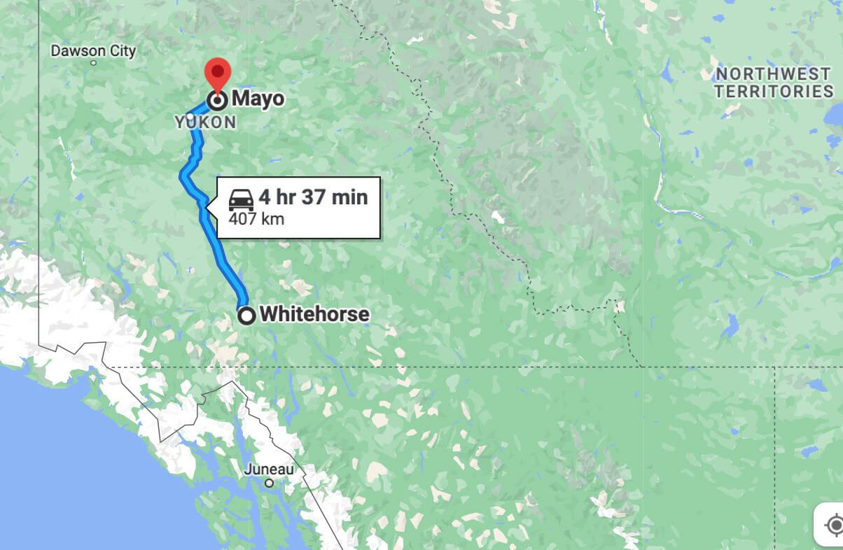 Police are investigating the deaths of two men in Mayo, located about 323 kilometres north of Whitehorse. (Google maps)