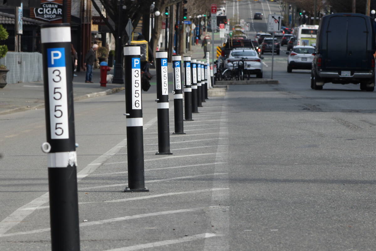 The City of Victoria is looking at extending paid parking hours to 8 a.m. to 8 p.m. in a bid to cut its property tax increase. (Jake Romphf/News Staff)