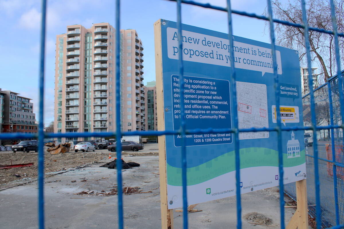 A view of the 1045 Yates St. property that would be phase one of the construction should the 1,600 rental unit Harris Green Village development in Victoria. (Jake Romphf/ News Staff)