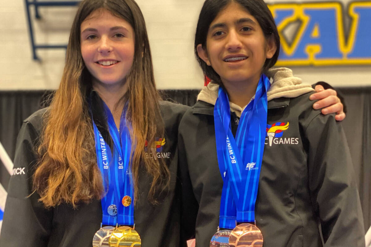 Audrey Bestwick, left, and Yashita Kaku both came home with a medal haul, including gold for Bestwick and bronze for Kaku in individual competition as well as a silver in team kumite. (Courtesy Kraig Devlin)