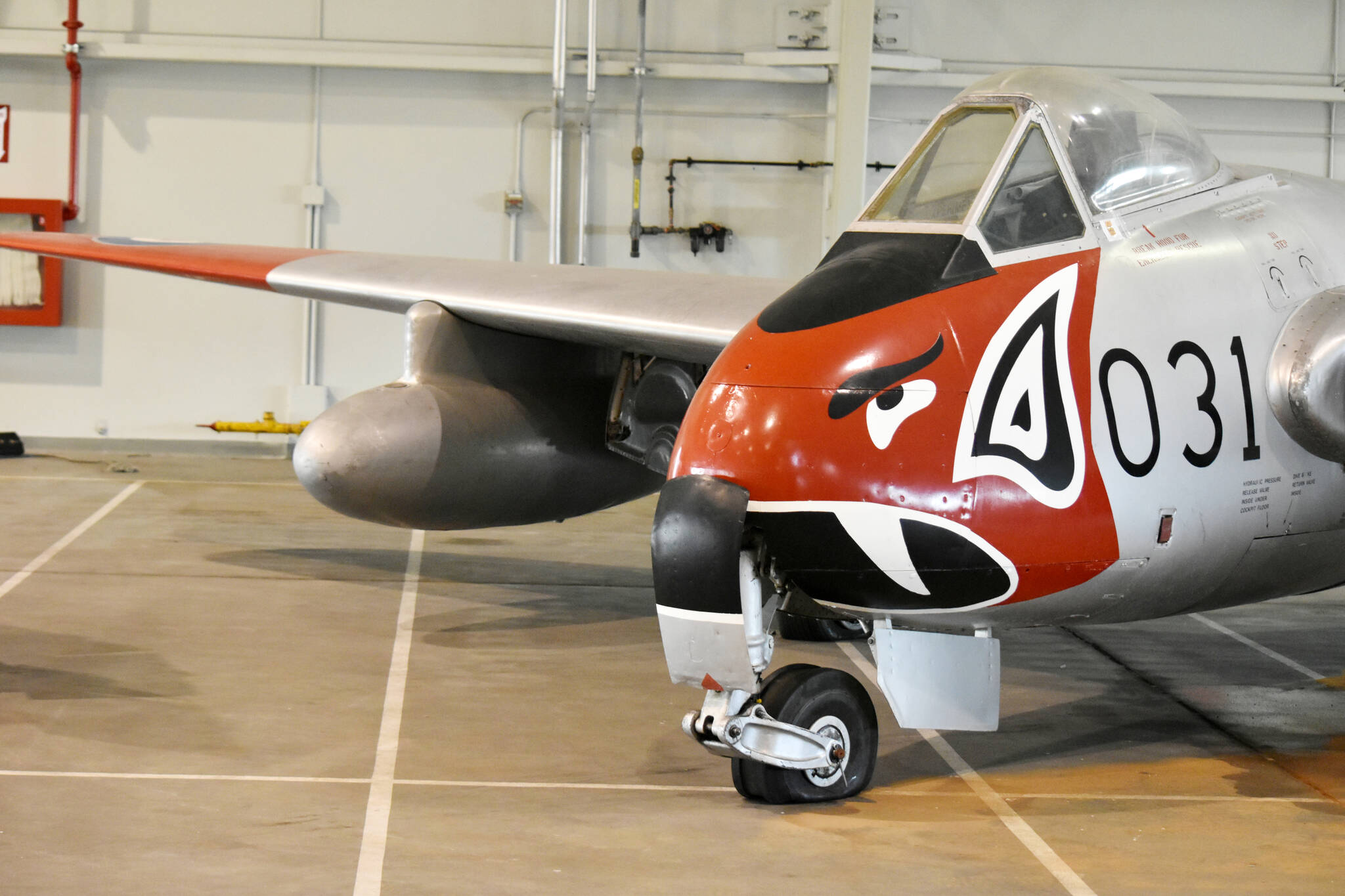 The DeHavilland Vampire Mark III has been stored in various hangars at CFB Comox since May 2000. Photo by Erin Haluschak