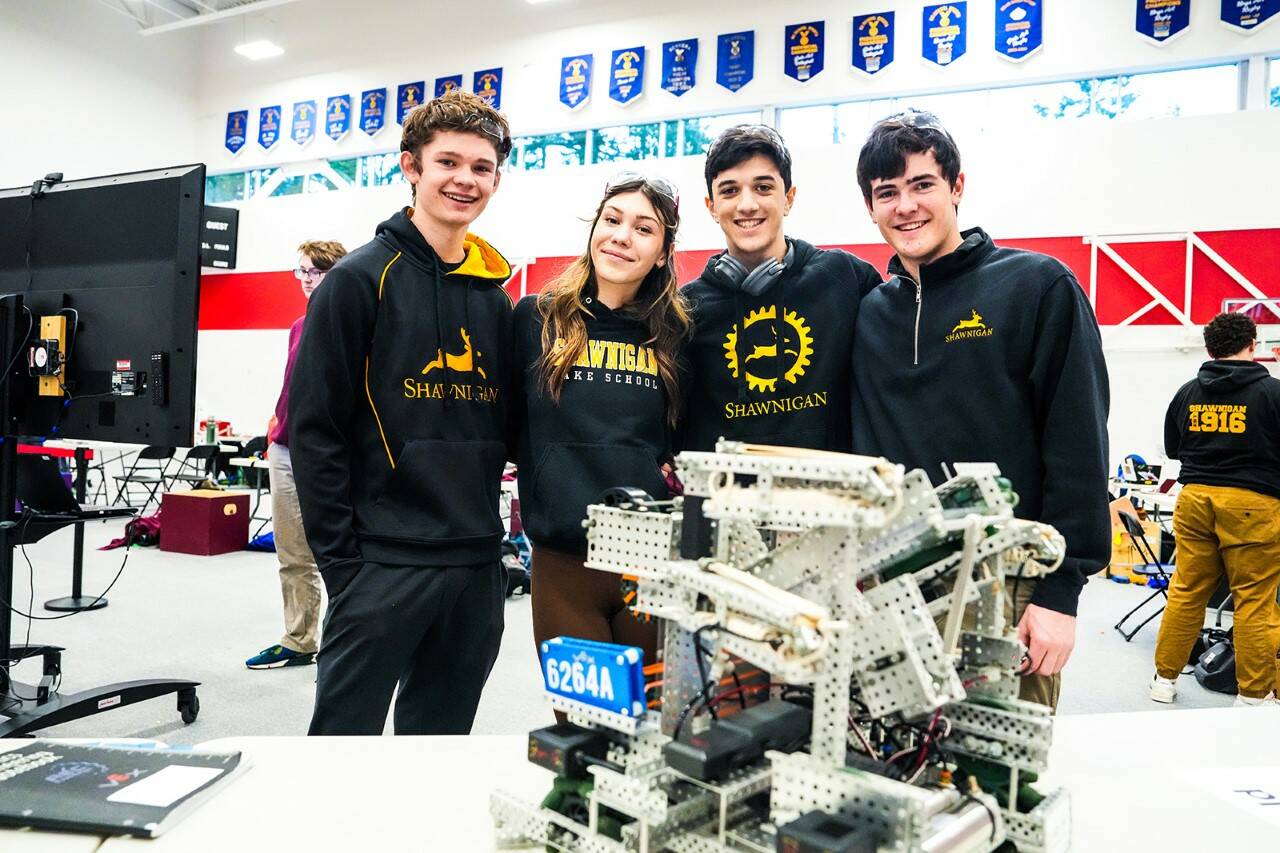Shawnigan Lake students have qualified to represent Vancouver Island at the World Robotics Championships in Dallas, Texas next month. The team, (from left) includes: Tye Edgson, Aniela Hagen, Kyan Miranda, and Ben Pickens. (Arden Gill/Shawnigan Lake School)