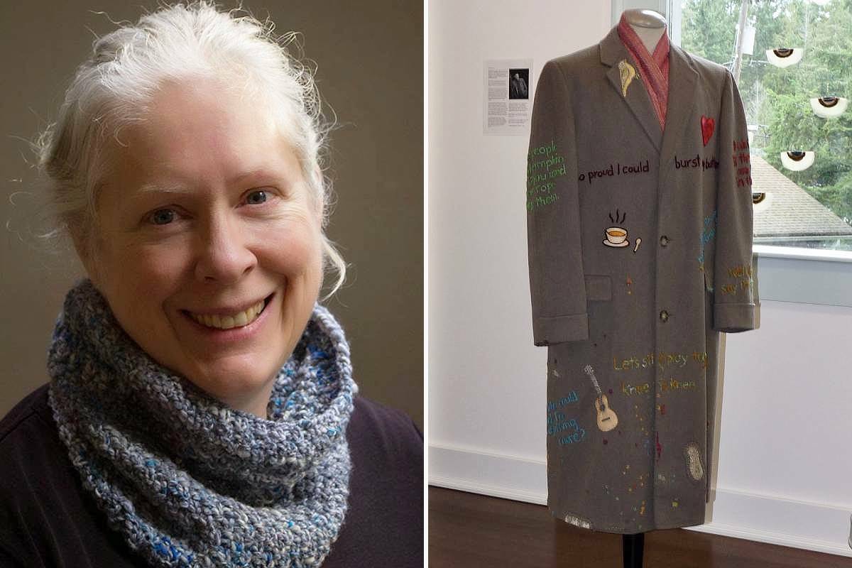 Heather Cameron, a Gabriola Island artist who mended the coat of a noteworthy local musician after his death, will lead two workshops on visible mending as part of Gabriola Island’s Isle of the Arts Festival which runs until April 9. (Submitted photos)