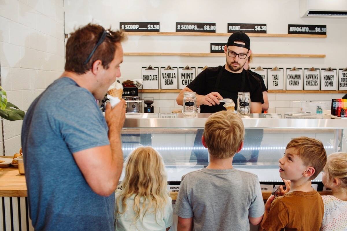 Dan Edler scoops cones at 49 Below on Cadboro Bay Road in Oak Bay. The business is up for a provincial small business award. (Courtesy 49 Below)